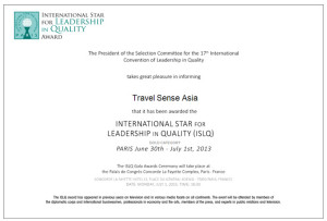 award for travel sense asia